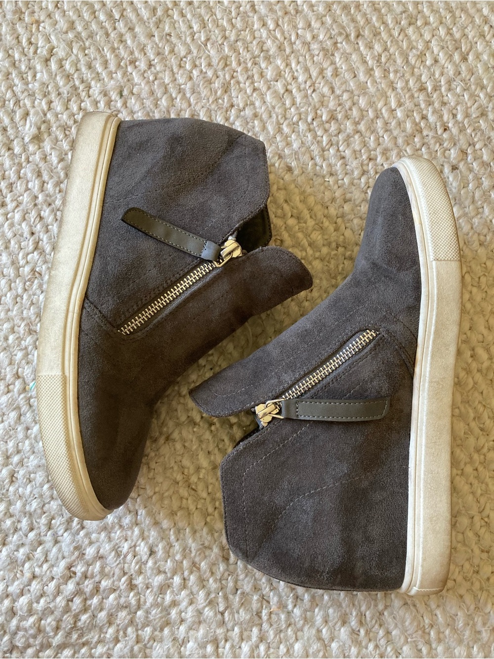 Grey Suede Madden Girl Wedge Sneakers with Side Zippers